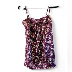 Romy Floral Camisole Tank Top Purple Size L Flowy Boho Adjustable Strap Top